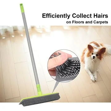LandHope Rubber Bristles Broom Adjustable Handle for Pets