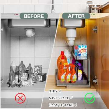 Under Sink Organizer and Storage, 2 Tier Sliding Under Sink Shelf, L Shaped Pull Out Cabinet Basket ...