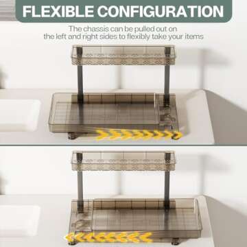 Under Sink Organizer and Storage, 2 Tier Sliding Under Sink Shelf, L Shaped Pull Out Cabinet Basket Organizer, Multi-Purpose Slide Out Organizer Rack for Bathroom, Kitchen