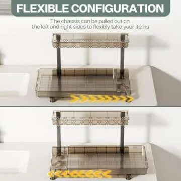 Under Sink Organizer and Storage, 2 Tier Sliding Under Sink Shelf, L Shaped Pull Out Cabinet Basket Organizer, Multi-Purpose Slide Out Organizer Rack for Bathroom, Kitchen