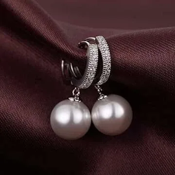Jiahanzb 925 Sterling Silver Pearl Drop Earrings - Glamorous Diamond Dangle Style
