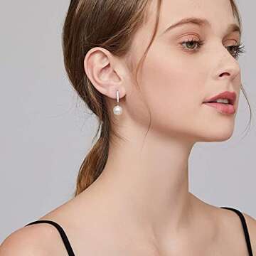 Pearl Earrings Pearl Drop Earrings Pearl Diamond Earrings Dangle Pearl Earrings Silver Pearl Earrings for Women Silver Leverback Pearl Earrings White Faux Pearl Earrings Pearl Leverback Earrings