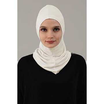 Aisha's Design Instant Turban 95% Cotton Head Scarf Lightweight Headwear Ninja Cap, Slip on Hijab, 2 Pack, Black-Ivory