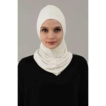 Aisha's Design Instant Turban 95% Cotton Head Scarf Lightweight Headwear Ninja Cap, Slip on Hijab, 2 Pack, Black-Ivory