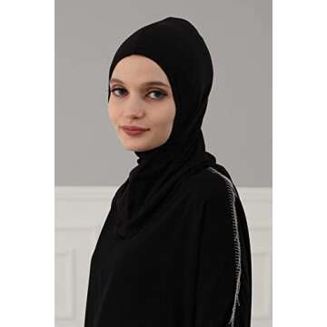 Aisha's Design Instant Turban 95% Cotton Head Scarf Lightweight Headwear Ninja Cap, Slip on Hijab, 2 Pack, Black-Ivory