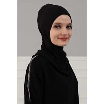 Aisha's Design Instant Turban 95% Cotton Head Scarf Lightweight Headwear Ninja Cap, Slip on Hijab, 2 Pack, Black-Ivory