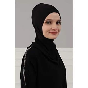 Aisha's Design Instant Turban 95% Cotton Head Scarf Lightweight Headwear Ninja Cap, Slip on Hijab, 2 Pack, Black-Ivory
