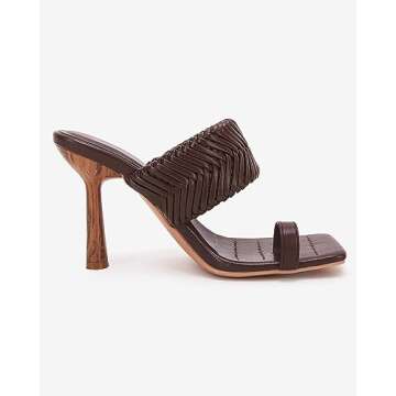 VETASTE Women's Braided Heeled Mule Sandals Square Open Toe Stiletto Backless Strappy Slip On Slide ...