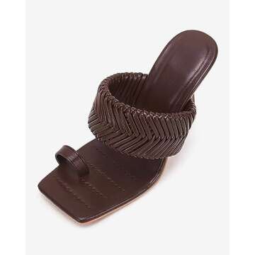 VETASTE Women's Braided Heeled Mule Sandals Square Open Toe Stiletto Backless Strappy Slip On Slide Shoes