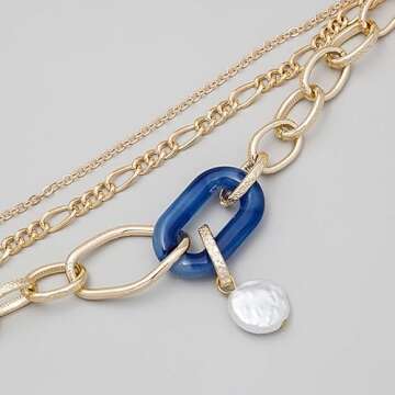 Elarith Multi layer Vintage Bracelet Metal Pearl Ornament INS Simple Temperament Chain Suitable for Women; Ideal Gift(blue)