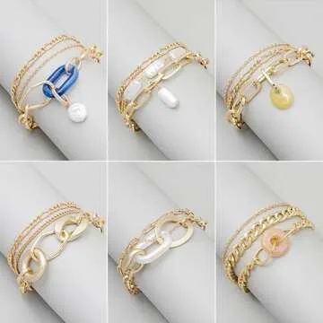 Elarith Multi layer Vintage Bracelet Metal Pearl Ornament INS Simple Temperament Chain Suitable for Women; Ideal Gift(blue)