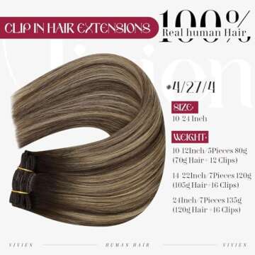 Vivien Clip in Hair Extensions Real Human Hair Balayage Clip in Hair Extensions Remy Clip in Hair Ex...