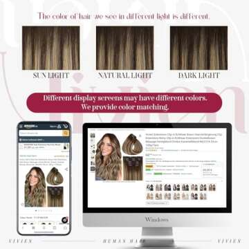 Vivien Clip in Hair Extensions Real Human Hair Balayage Clip in Hair Extensions Remy Clip in Hair Extensions Human Hair Ombre Chocolate Brown to Caramel Brown Full Head 16 Inch #4/27/4 7pcs 120g