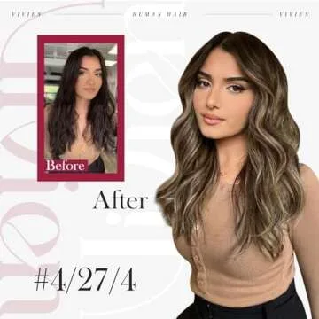 Vivien Clip in Hair Extensions Real Human Hair Balayage Clip in Hair Extensions Remy Clip in Hair Extensions Human Hair Ombre Chocolate Brown to Caramel Brown Full Head 16 Inch #4/27/4 7pcs 120g