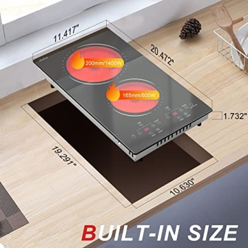 Versatile 2 Burner Electric Cooktop with Safety Features