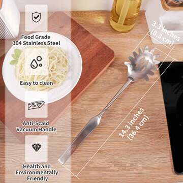 Spaghetti Server, [Rustproof, Integral Forming, Durable] Newness 304 Stainless Steel Pasta Fork with...