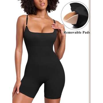 OMKAGI Strappy Backless One Piece Jumpsuits for Women Tummy Control Padded Yoga Romper Shorts(S,11-Black)