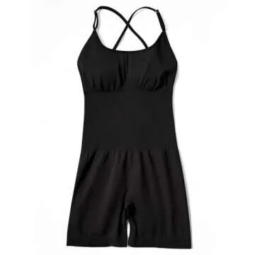 OMKAGI Strappy Backless One Piece Jumpsuits for Women Tummy Control Padded Yoga Romper Shorts(S,11-Black)