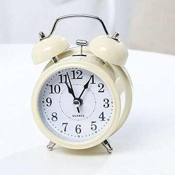 Danse Jupe 3" Twin Bell Loud Alarm Clock Round Backlight Analog Non Ticking Battery Operated Clock f...