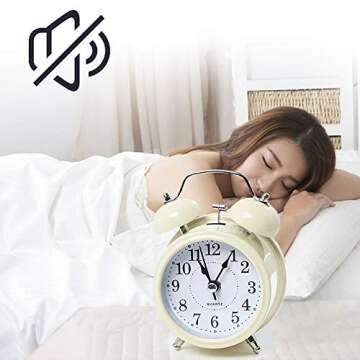 Danse Jupe 3" Twin Bell Loud Alarm Clock Round Backlight Analog Non Ticking Battery Operated Clock for Heavy Sleeper