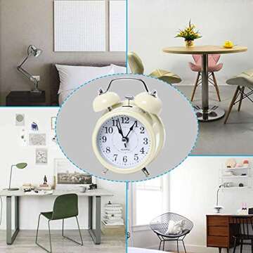 Danse Jupe 3" Twin Bell Loud Alarm Clock Round Backlight Analog Non Ticking Battery Operated Clock for Heavy Sleeper