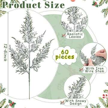 60 Pcs Christmas Artificial Faux Cedar Branches 12.6 Inch Artificial Green Cedar Sprigs Artificial P...