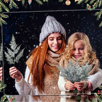 60 Pcs Christmas Artificial Faux Cedar Branches 12.6 Inch Artificial Green Cedar Sprigs Artificial Pine Branches Faux Cedar Garland Christmas Picks for Xmas Holiday Wedding Home Wreath (Snowy)