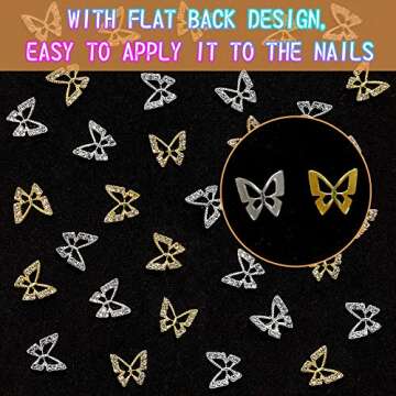 20Pcs Alloy Butterfly Nail Charms 3D Metal Butterfly Nail Gems Nail Rhinestones Shiny Crystal Nail Art Charms for Acrylic Nails DIY Manicure Jewelry Accessories Women Nail Decoration Supplies