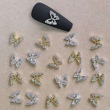 20Pcs Alloy Butterfly Nail Charms 3D Metal Butterfly Nail Gems Nail Rhinestones Shiny Crystal Nail Art Charms for Acrylic Nails DIY Manicure Jewelry Accessories Women Nail Decoration Supplies