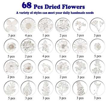 LUCISKY 68 Pcs Silver Gray Pressed Dried Flowers for Resin Molds, Real Natural Assorted Flowers Leave for DIY Crafts, Decoration Supplies, Jewelry, Candle, Soap Making Gifts
