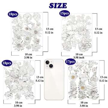 LUCISKY 68 Pcs Silver Gray Pressed Dried Flowers for Resin Molds, Real Natural Assorted Flowers Leave for DIY Crafts, Decoration Supplies, Jewelry, Candle, Soap Making Gifts