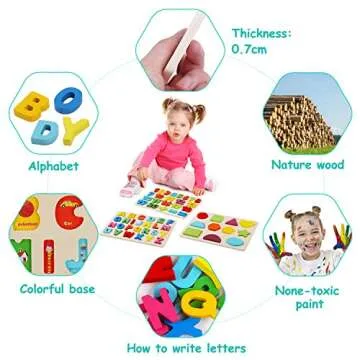 Wooden Puzzles for Toddlers - Wood Alphabet Number Shape Learning Puzzle for Kids Ages 2 3 4 5 - Boys Girls Preschool Educational Toys Gift