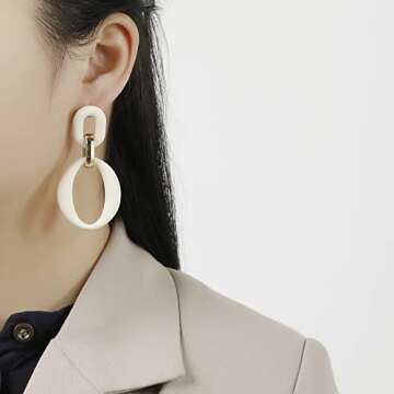 RUOFFETA Acrylic Rectangle Earrings, Fashion Acrylic Square/Oval/Hoop Statement Drop Earrings for Women(Cream White Oval)