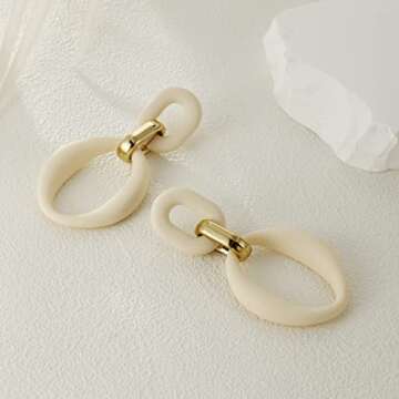 RUOFFETA Acrylic Rectangle Earrings, Fashion Acrylic Square/Oval/Hoop Statement Drop Earrings for Women(Cream White Oval)