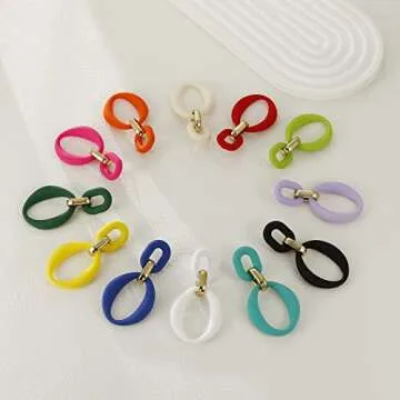 RUOFFETA Acrylic Rectangle Earrings, Fashion Acrylic Square/Oval/Hoop Statement Drop Earrings for Women(Cream White Oval)