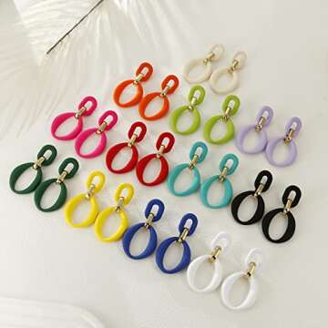 RUOFFETA Acrylic Rectangle Earrings, Fashion Acrylic Square/Oval/Hoop Statement Drop Earrings for Women(Cream White Oval)