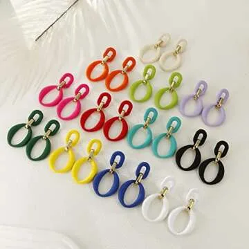 RUOFFETA Acrylic Rectangle Earrings, Fashion Acrylic Square/Oval/Hoop Statement Drop Earrings for Women(Cream White Oval)