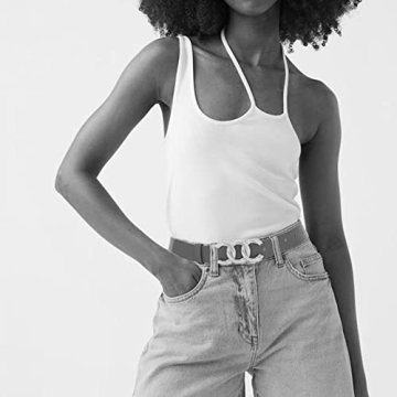 Pettata Women's Beige Faux Leather Belt Gold Buckle