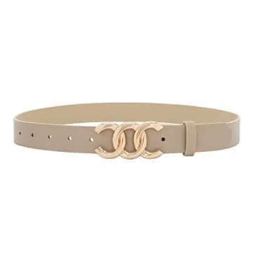 Pettata Women's Beige Faux Leather Belt Gold Buckle