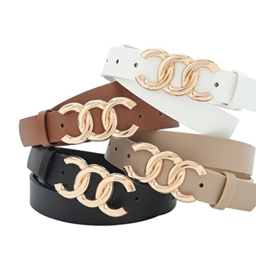 Pettata Women's Beige Faux Leather Belt Gold Buckle