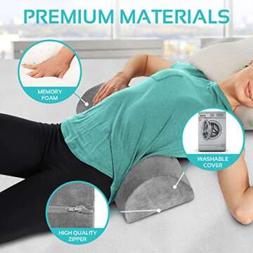 Knee Pillow for Back Sleeping | Large Half Moon Bolster Pillow for Legs, Under Knee Pillow for Sleeping on Back (20.5" x 8" x 4.5") Leg Pillow for Ankle and Foot Comfort, Machine Washable Cover, Grey