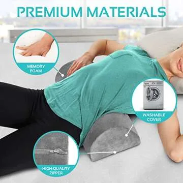 Knee Pillow for Back Sleeping | Large Half Moon Bolster Pillow for Legs, Under Knee Pillow for Sleeping on Back (20.5" x 8" x 4.5") Leg Pillow for Ankle and Foot Comfort, Machine Washable Cover, Grey