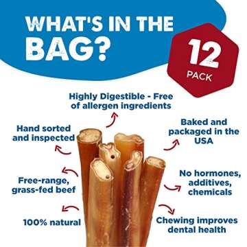Best Bully Sticks 6 Inch Jumbo Bully Sticks for Dogs - 12 Count (Pack of 1) - 100% Natural Grass-Fed Beef, Single Ingredient, Grain and Rawhide Free Chew, Large Breeds