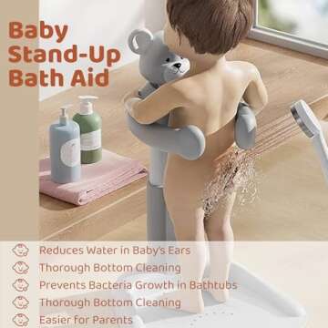 Lusinus Baby Shower Stand with Anti-Slip Base, Huggable Bear Bath Support, Portable Bath Helper for ...