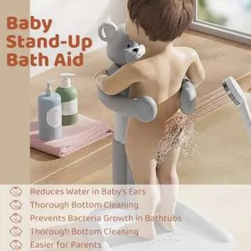 Lusinus Baby Shower Stand with Anti-Slip Base, Huggable Bear Bath Support, Portable Bath Helper for ...