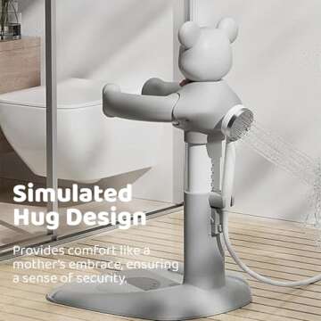 Lusinus Baby Shower Stand with Anti-Slip Base, Huggable Bear Bath Support, Portable Bath Helper for Infants & Toddlers - Easy to Use, Durable Baby Bath Aid for 8M-36M (Gray)