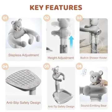 Lusinus Baby Shower Stand with Anti-Slip Base, Huggable Bear Bath Support, Portable Bath Helper for Infants & Toddlers - Easy to Use, Durable Baby Bath Aid for 8M-36M (Gray)