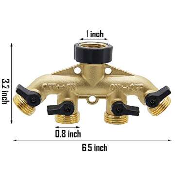 Twinkle Star 4 Way Heavy Duty Brass Garden Hose Splitter, Hose Connector 3/4", Hose Spigot Adapter w...
