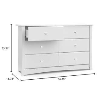 Storkcraft Crescent 6 Drawer Double Dresser (White) – GREENGUARD Gold Certified, Kids Dresser Drawer Organizer For Nursery, Chest of Drawers