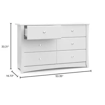 Storkcraft Crescent 6 Drawer Double Dresser (White) – GREENGUARD Gold Certified, Kids Dresser Drawer Organizer For Nursery, Chest of Drawers